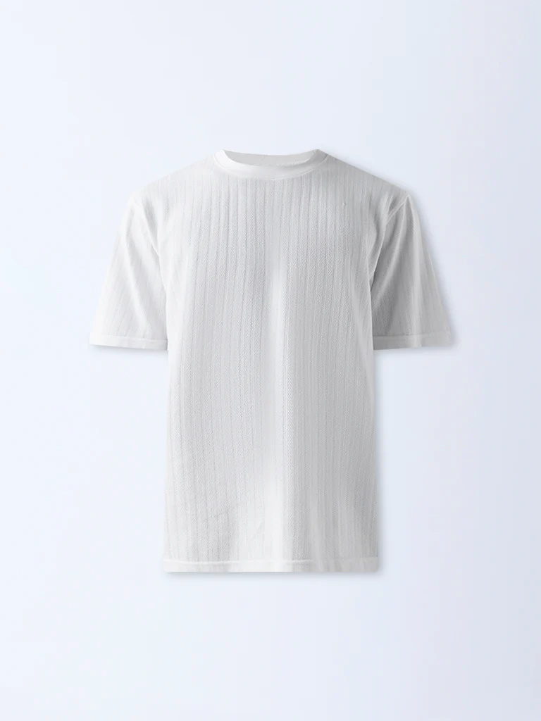 WES Lounge White Self Relaxed-Fit Cotton-Blend T-Shirt - Image 5
