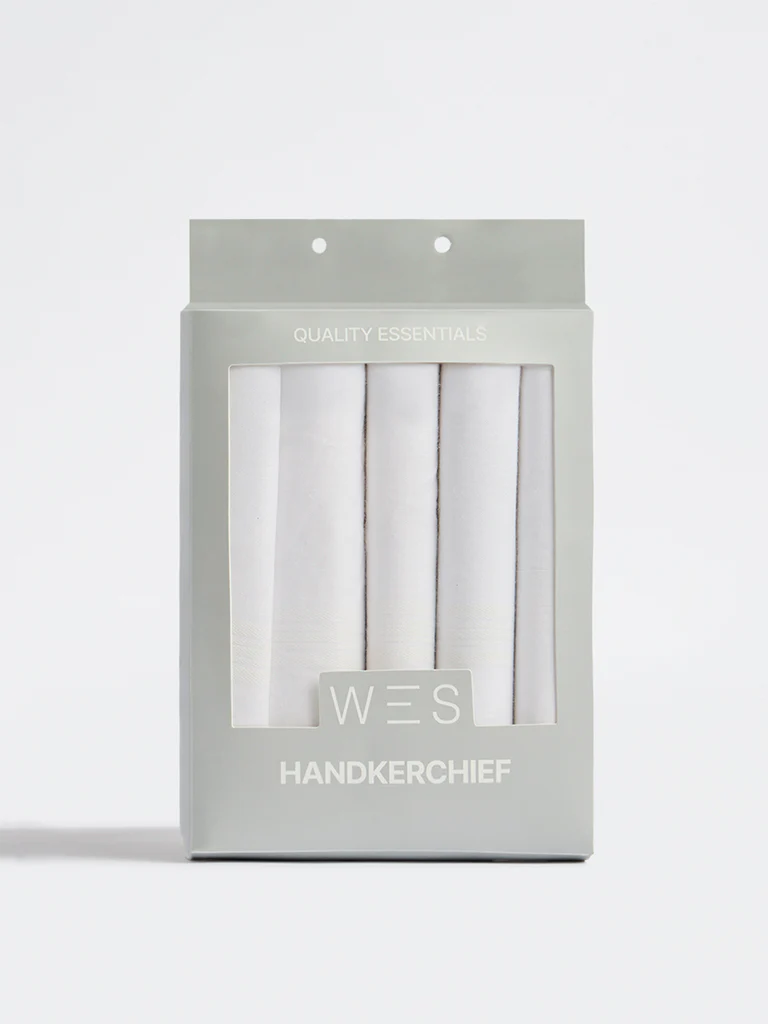 WES Lounge White Solid Cotton Handkerchief - Set of 5