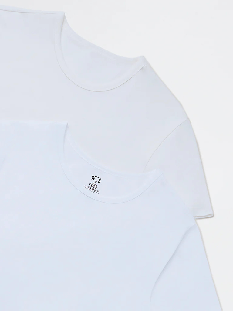 WES Lounge White Solid Cotton Vests - Pack of 2 - Image 3