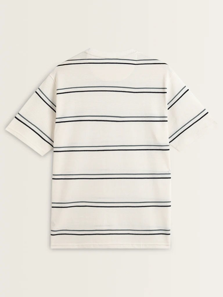 WES Lounge White Stripe Printed Cotton T-Shirt - Image 6