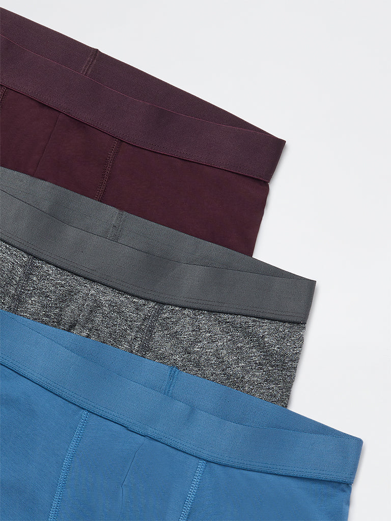 WES Lounge Wine Solid Cotton-Blend Trunks - Pack of 3 - Image 4