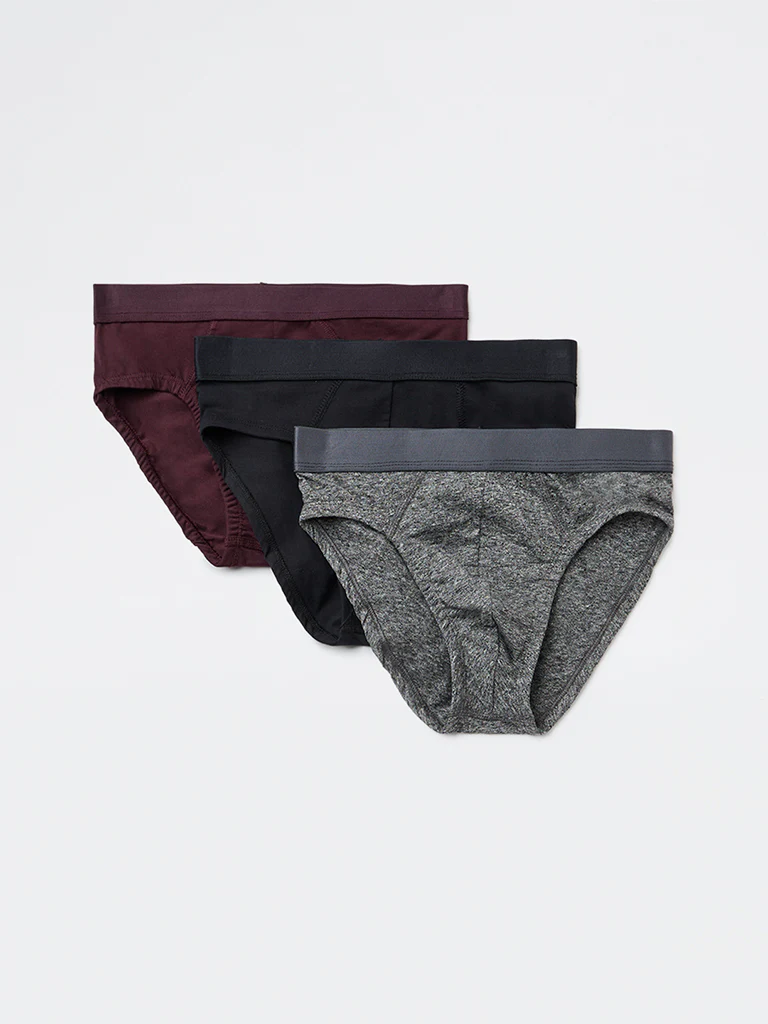 WES Lounge Wine Solid Cotton-Blend Briefs - Pack of 3