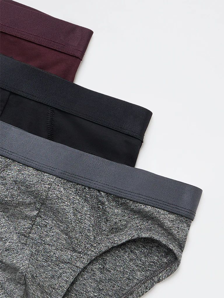 WES Lounge Wine Solid Cotton-Blend Briefs - Pack of 3 - Image 4