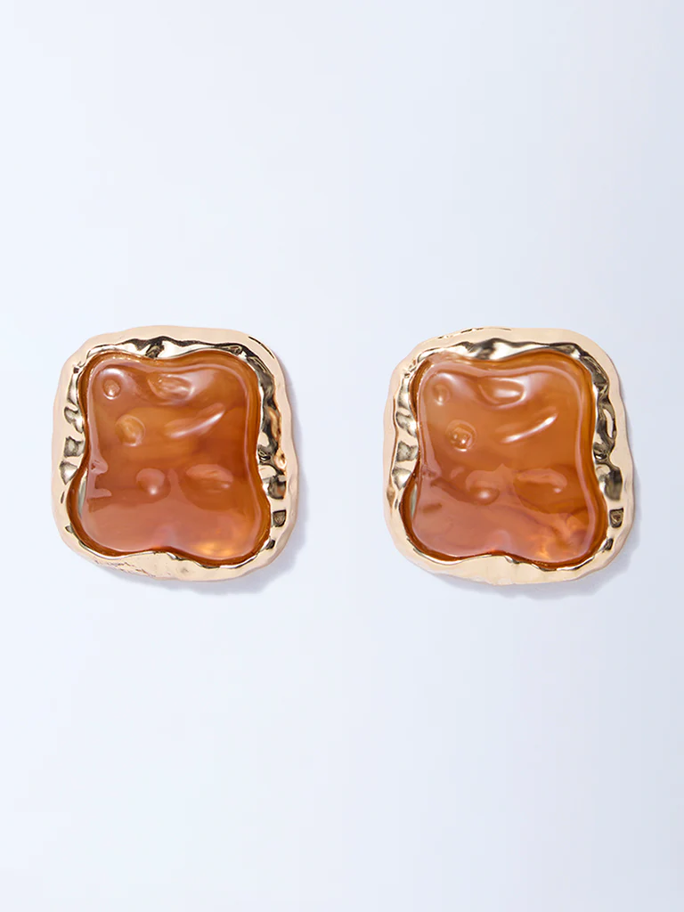 Westside Accessories Amber Resin Statement Stud Earrings