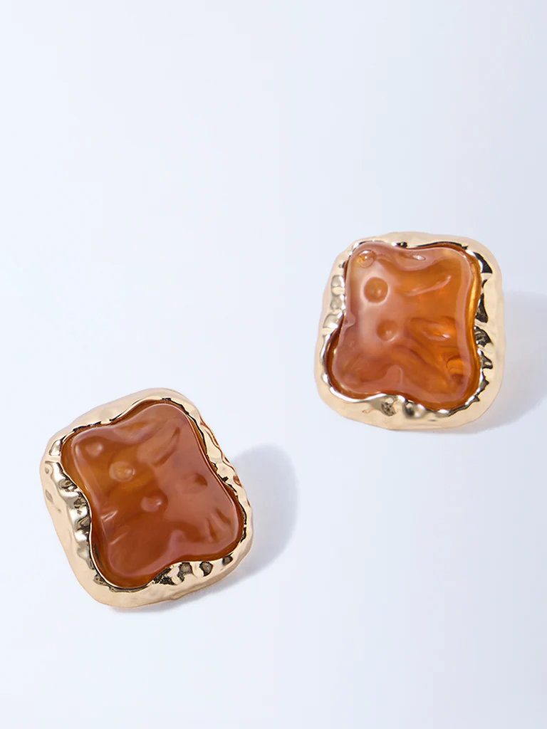 Westside Accessories Amber Resin Statement Stud Earrings - Image 2