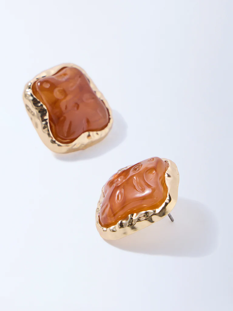 Westside Accessories Amber Resin Statement Stud Earrings - Image 3