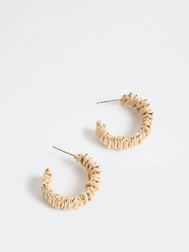Westside Accessories Beige Raffia Hoop Earrings - Image 2