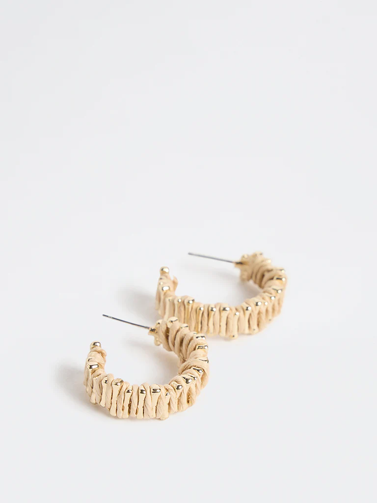 Westside Accessories Beige Raffia Hoop Earrings - Image 3