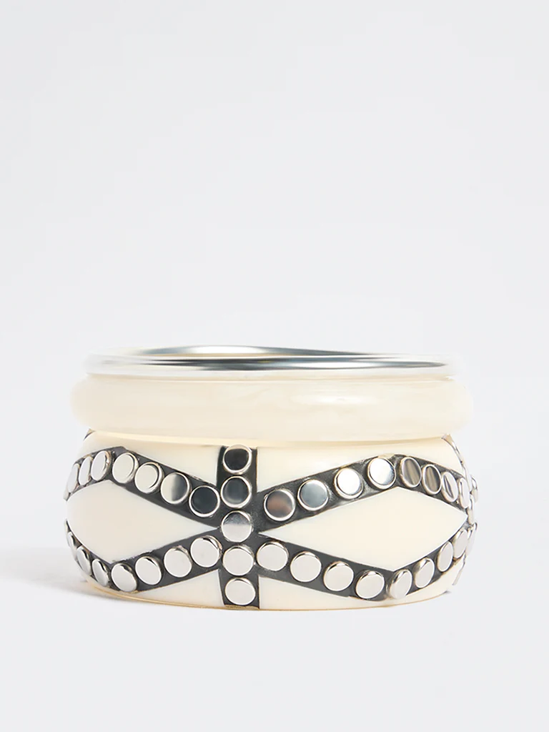 Westside Accessories Beige Resin and Metal Bangles - Pack of 3