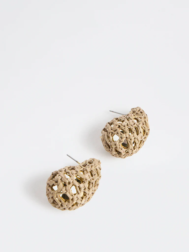 Westside Accessories Beige Teardrop Raffia Earrings - Image 2