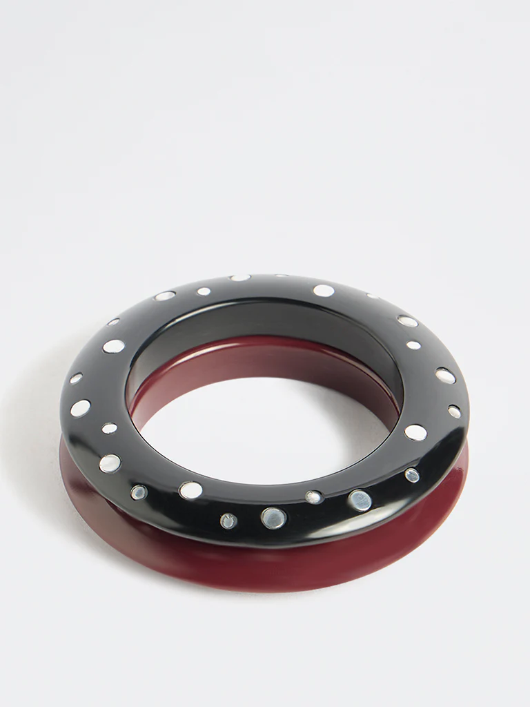 Westside Accessories Black and Burgundy Studded Bangles – Pack of 2 - Image 2