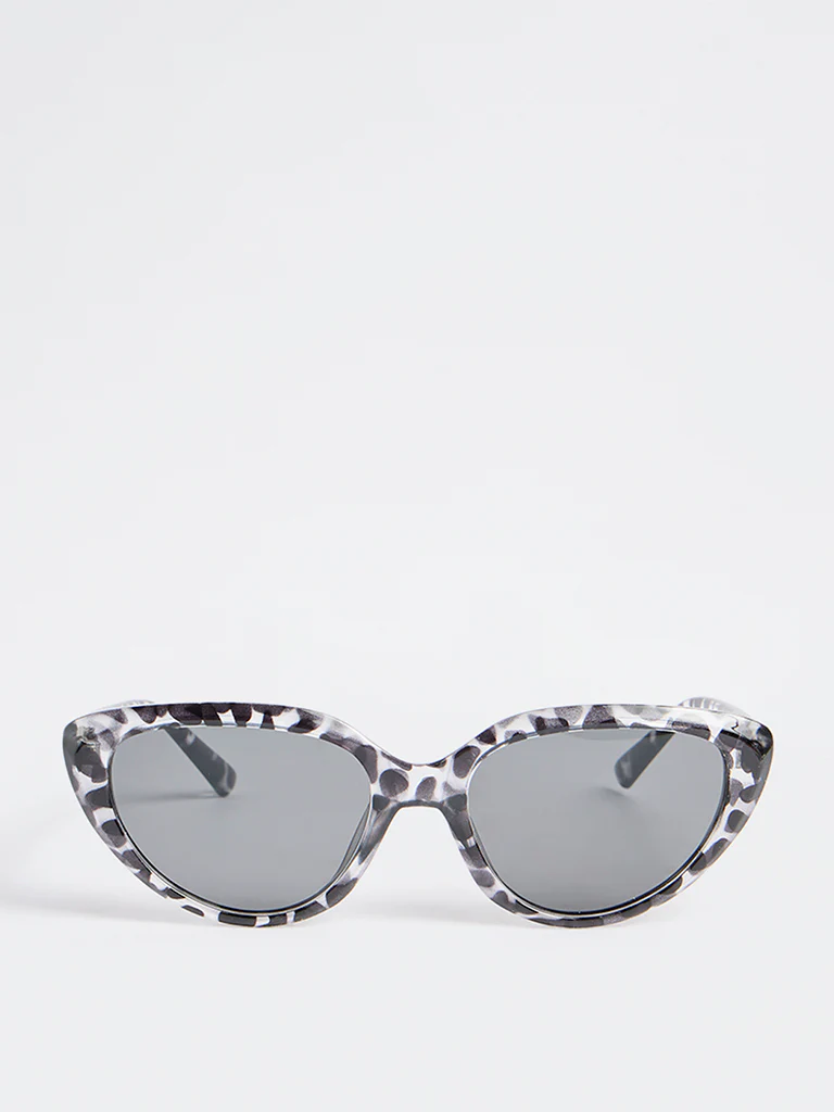 Westside Accessories Black and Grey Printed Cat-Eye Sunglasses with Pouch