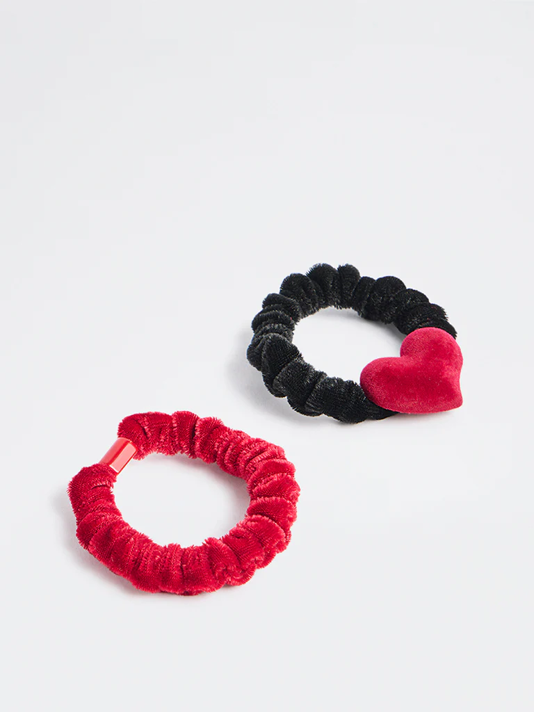 Westside Accessories Black and Red Velvet Hair Ties - Pack of 2 - Image 2