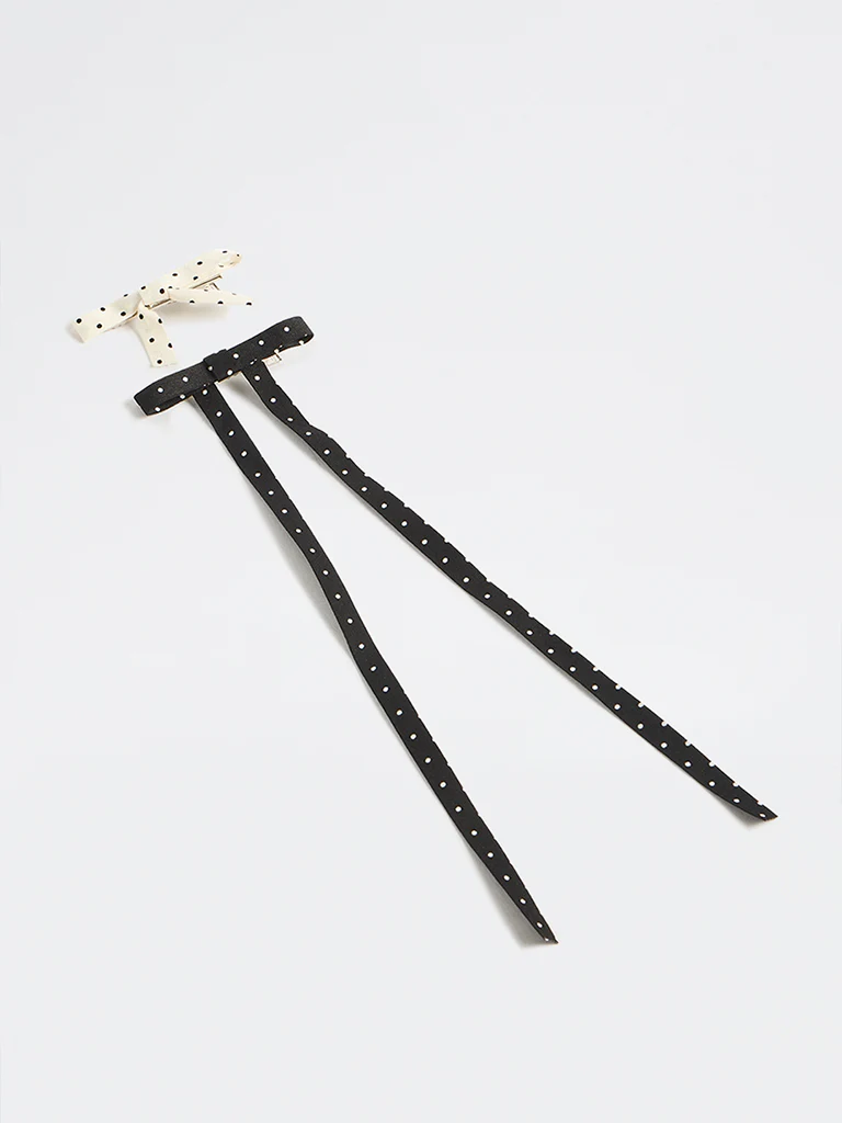 Westside Accessories Black and White Polka-Dot Bow Clips - Pack of 2 - Image 2