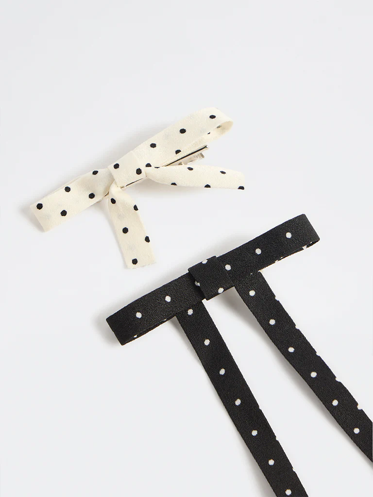 Westside Accessories Black and White Polka-Dot Bow Clips - Pack of 2 - Image 3