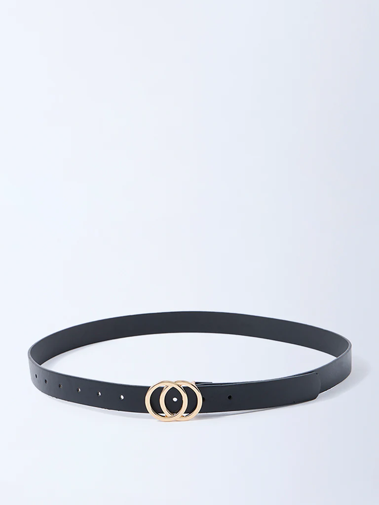 Westside Accessories Black Circular-Buckle Detailed Belt