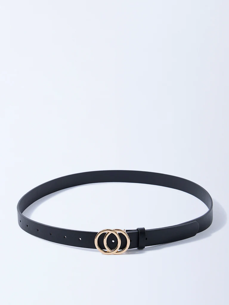 Westside Accessories Black Circular-Buckle Detailed Belt