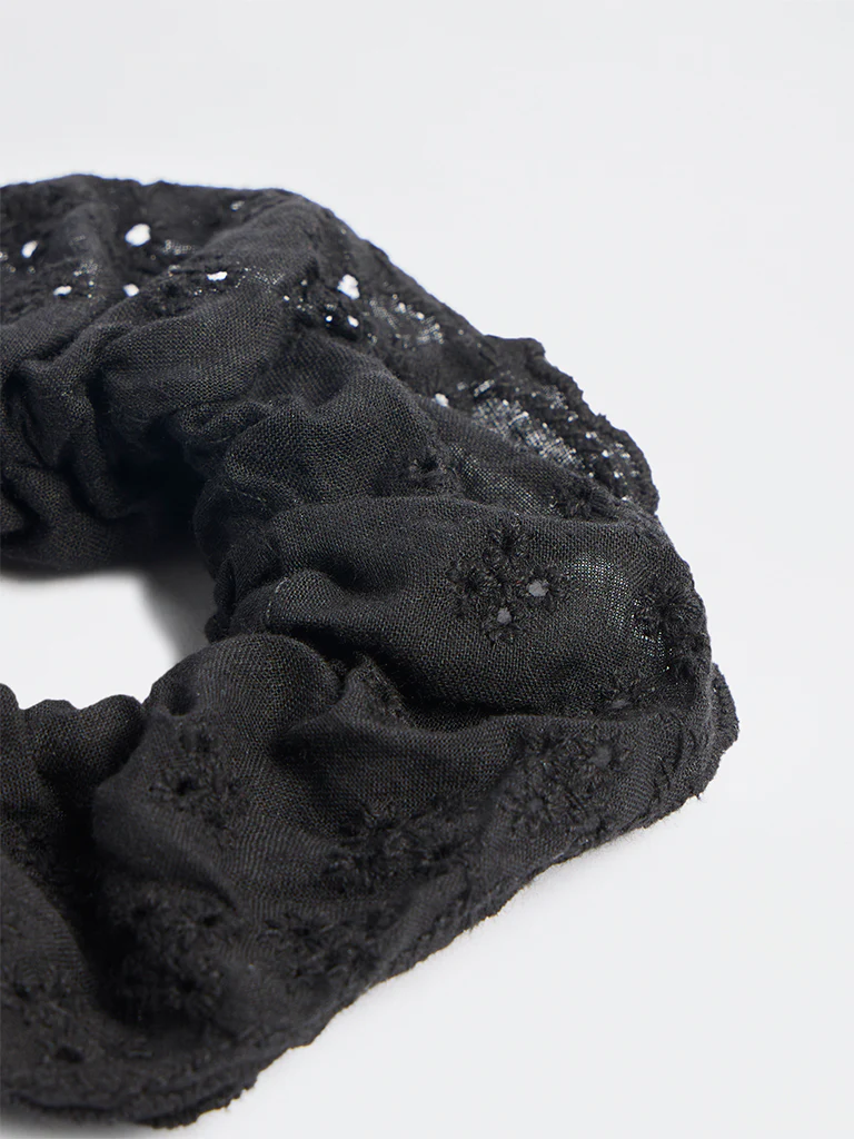 Westside Accessories Black Floral Schiffli Hair Scrunchie - Image 3