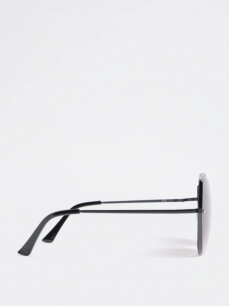 Westside Accessories Black Metal Square-Frame Sunglasses - Comes with a Pouch and Cleaning Cloth - Image 3