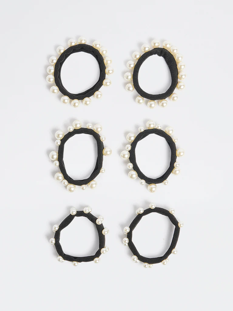 Westside Accessories Black Pearlescent Hair Ties - Pack of 6