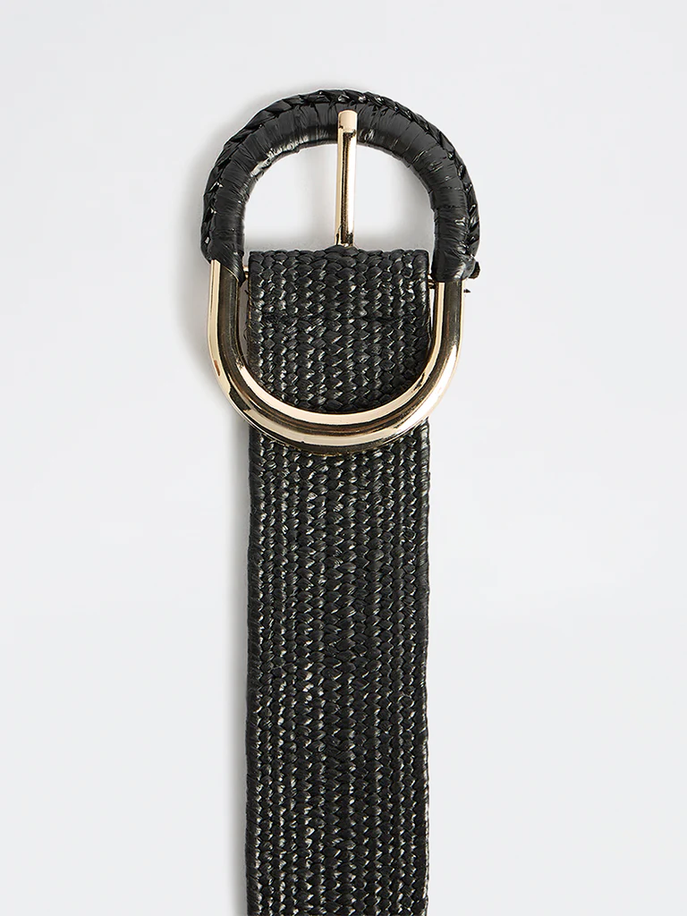 Westside Accessories Black Raffia Covered Buckle Belt - Image 3
