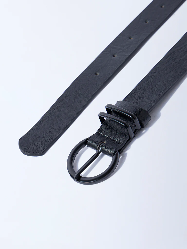 Westside Accessories Black Round Buckle Textured Belt - Image 3