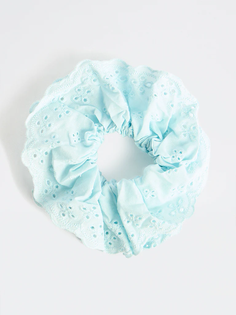 Westside Accessories Blue Embroidered Scrunchie