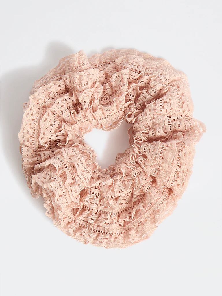 Westside Accessories Blush Frilled-Lace Scrunchie