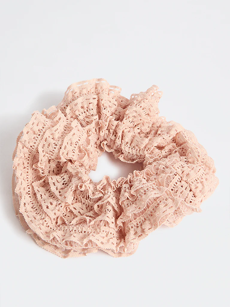Westside Accessories Blush Frilled-Lace Scrunchie - Image 2