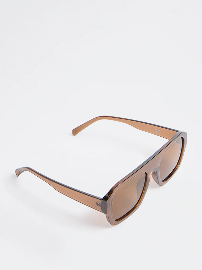 Westside Accessories Brown Acrylic Aviator Sunglasses with Pouch - Image 2