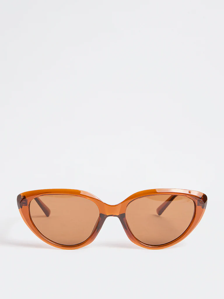 Westside Accessories Brown Acrylic Cat-Eye Sunglasses with Pouch
