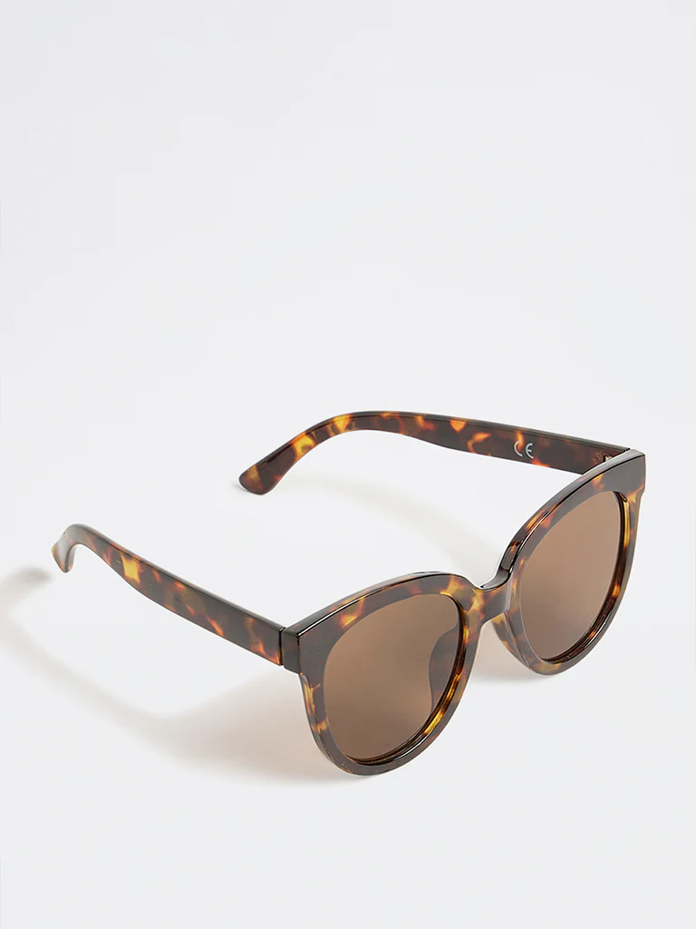 Westside Accessories Brown Animal Pattern Oversized Sunglasses with Pouch - Image 2