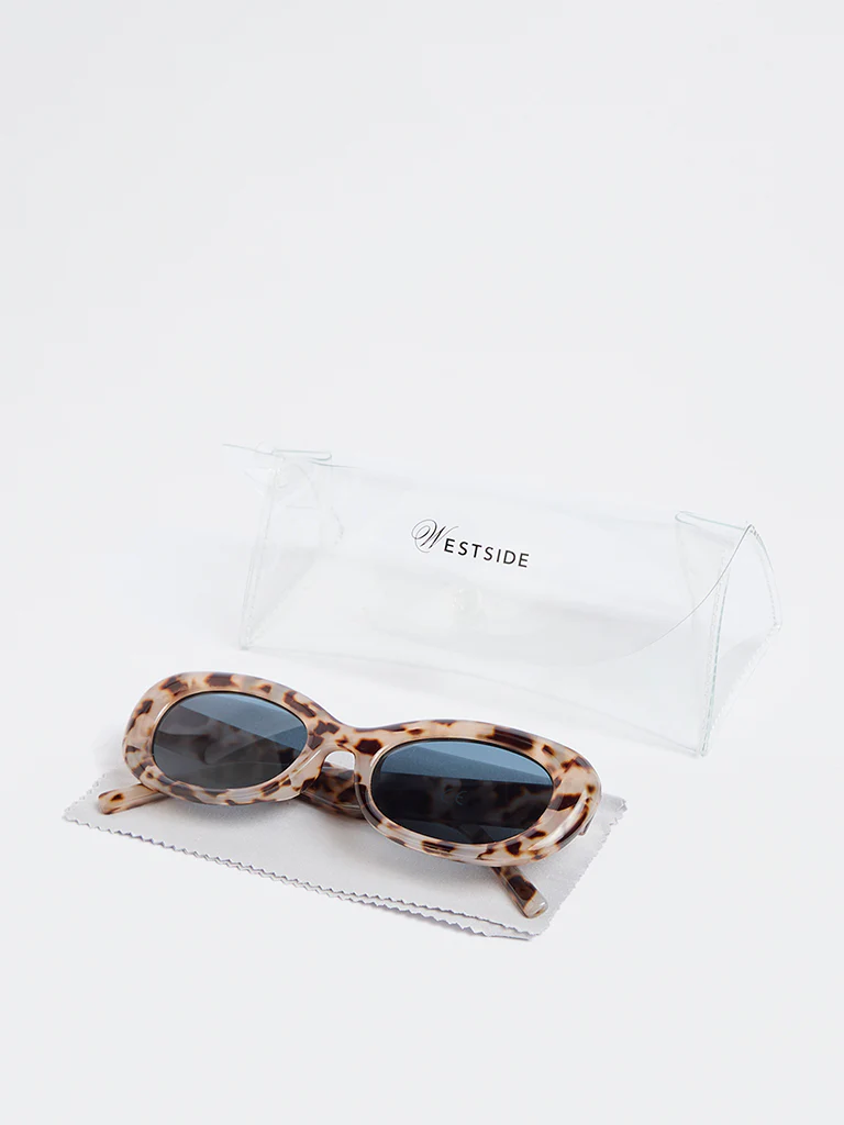 Westside Accessories Brown Animal Printed Oval Sunglasses - Comes with a Pouch and Cleaning Cloth - Image 4