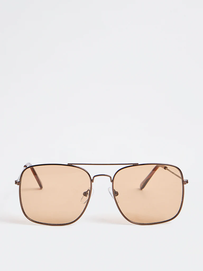 Westside Accessories Brown Aviator Square Sunglasses with Pouch