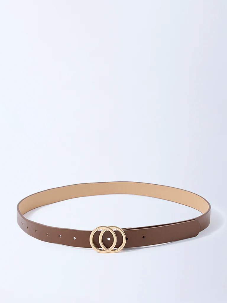 Westside Accessories Brown Circular-Buckle Detailed Belt