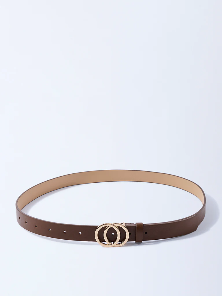 Westside Accessories Brown Circular-Buckle Detailed Belt