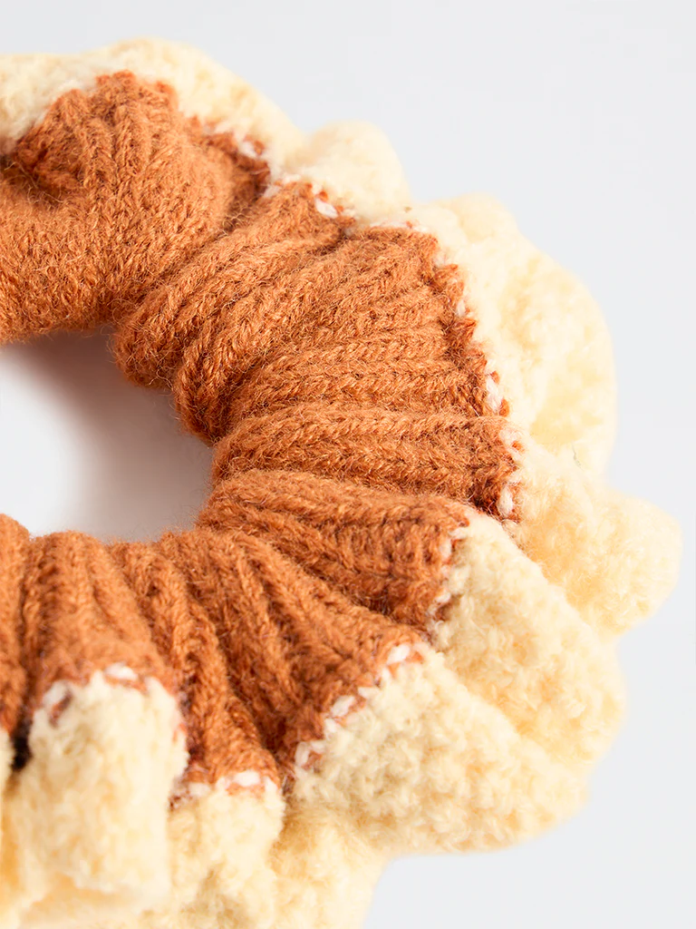 Westside Accessories Brown Colour-Blocked Crochet Scrunchie - Image 3