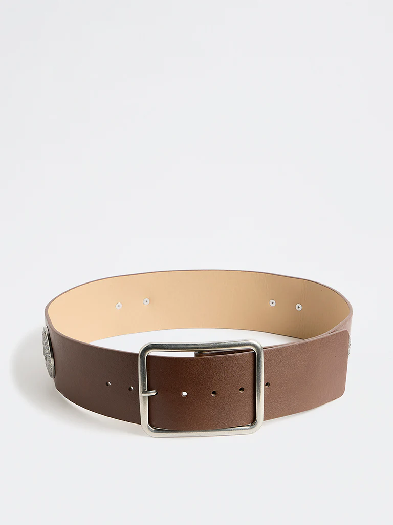 Westside Accessories Brown Floral Studded Wide Belt - Image 2