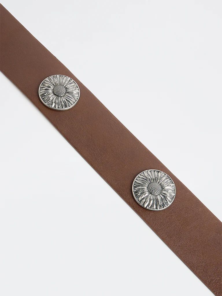 Westside Accessories Brown Floral Studded Wide Belt - Image 3