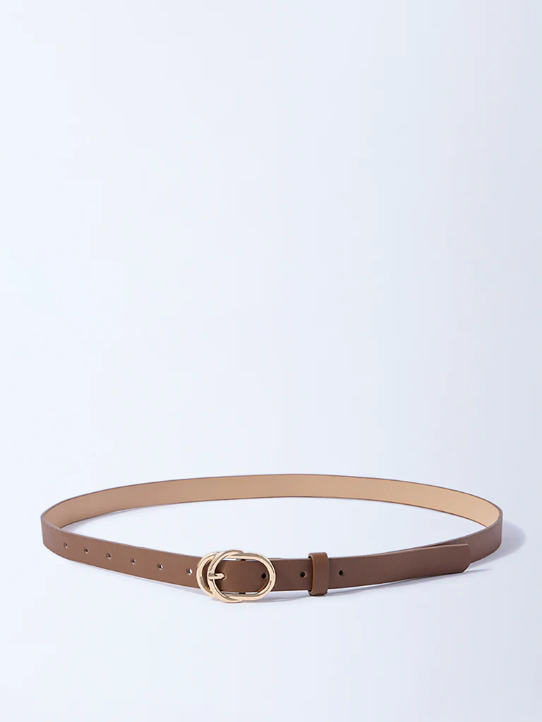 Westside Accessories Brown Oval-Twisted Buckle Belt