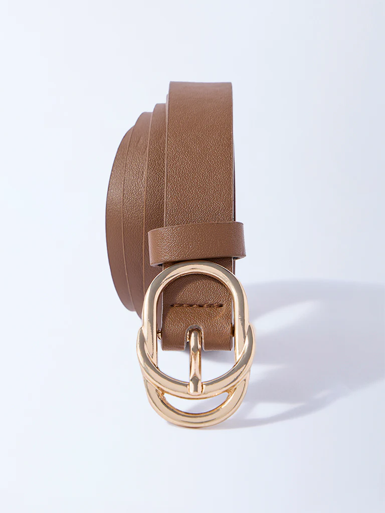 Westside Accessories Brown Oval-Twisted Buckle Belt - Image 2