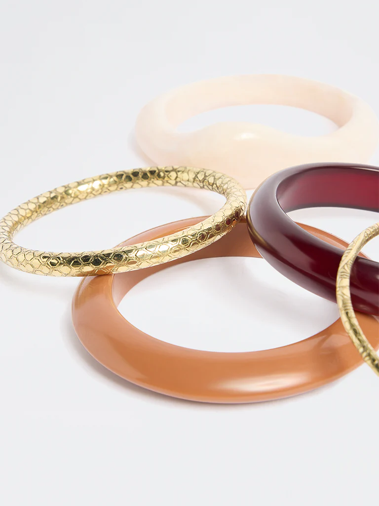Westside Accessories Brown Resin and Metal Bangles - Pack of 4 - Image 3