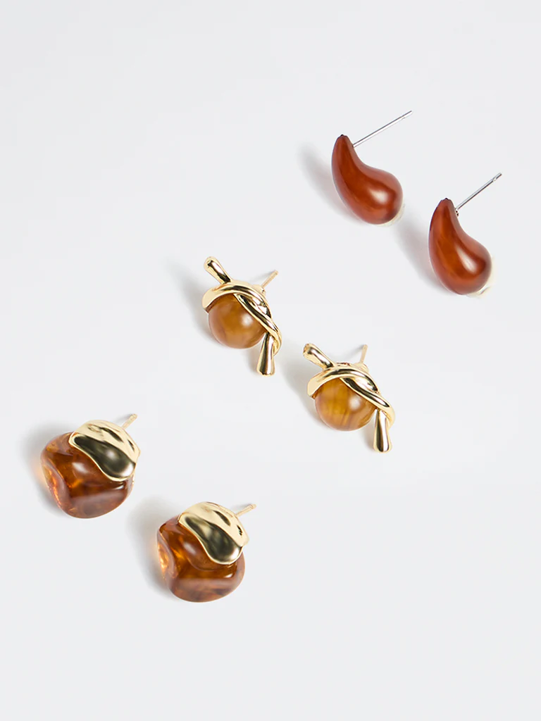 Westside Accessories Brown Resin Stud Earrings - Image 2