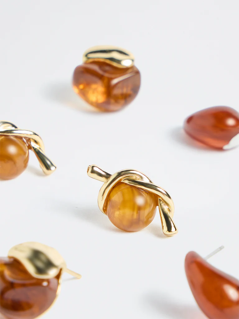Westside Accessories Brown Resin Stud Earrings - Image 3