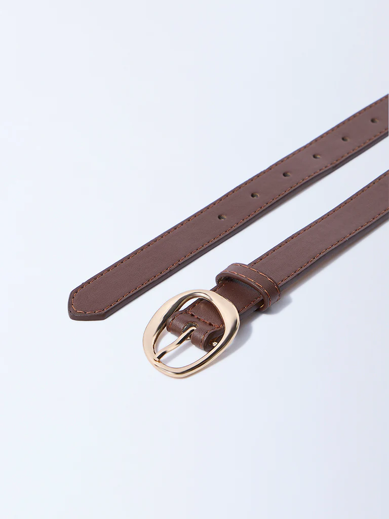 Westside Accessories Brown Sculpted-Buckle Detailed Belt - Image 3