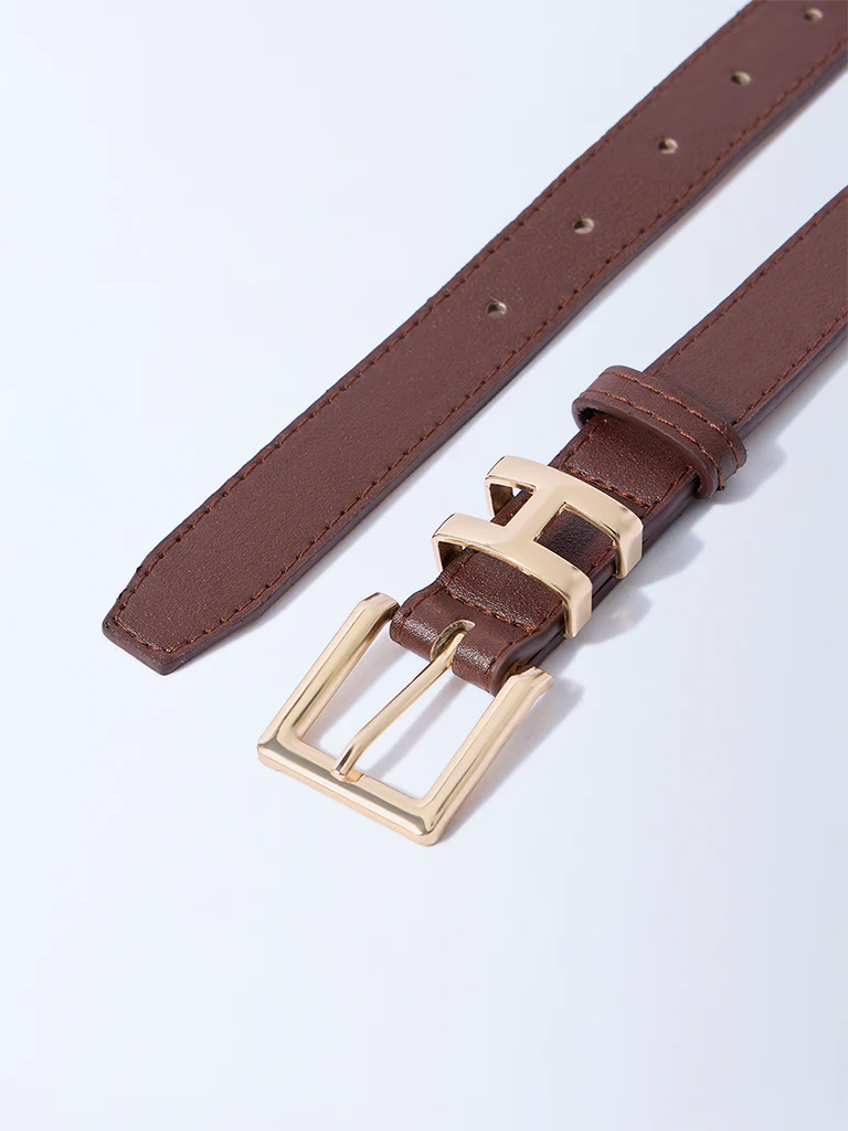 Westside Accessories Brown Square Buckle Belt - Image 3