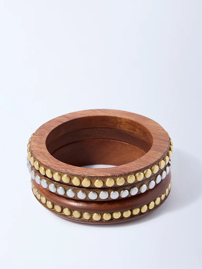 Westside Accessories Brown Studded Bangles - Pack of 3 - Image 2