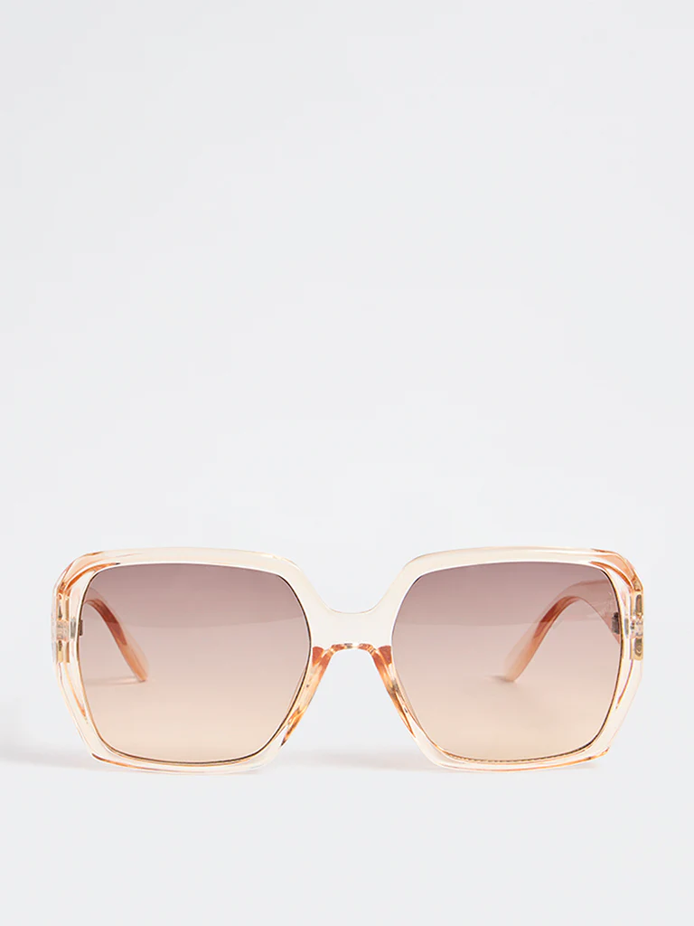 Westside Accessories Brown Transparent Rectangular Sunglasses with Pouch
