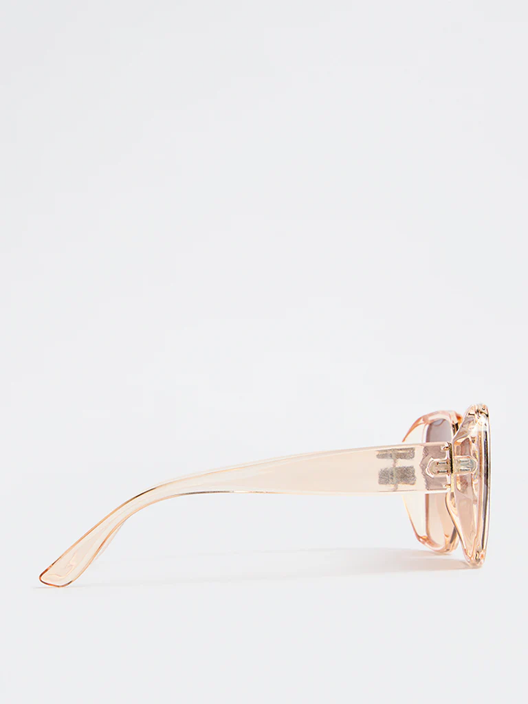 Westside Accessories Brown Transparent Rectangular Sunglasses with Pouch - Image 3