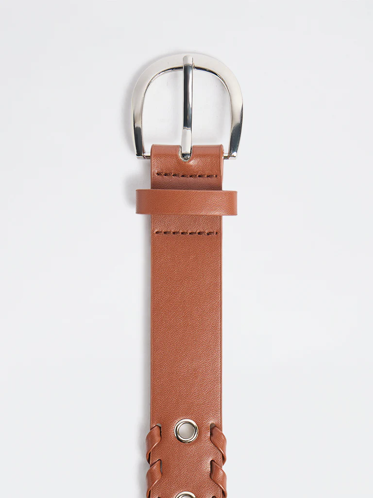 Westside Accessories Brown Woven Design Buckle Belt - Image 3